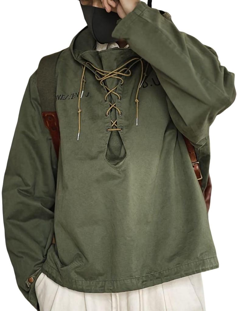 Military Design Hooded Stylish Cool Pullover Parka American Casual Tops Sweatshirt Long Sleeve Sweatshirt Military Jacket Large Size Yuttari Outerwear