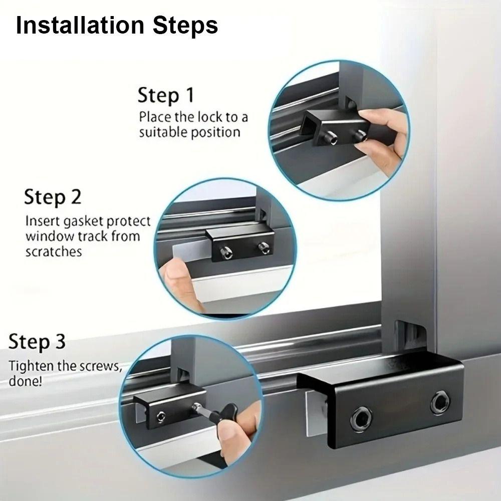 1Pcs Adjustable Sliding Window Lock No-Drill Install Aluminum Alloy Window Stoppers with Key Wrench Anti-theft Limiter