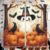 Set Of 2 Halloween Cartoon Ghost Pumpkin Print Curtains Pole Bag Home Decorations Room Made Polyester