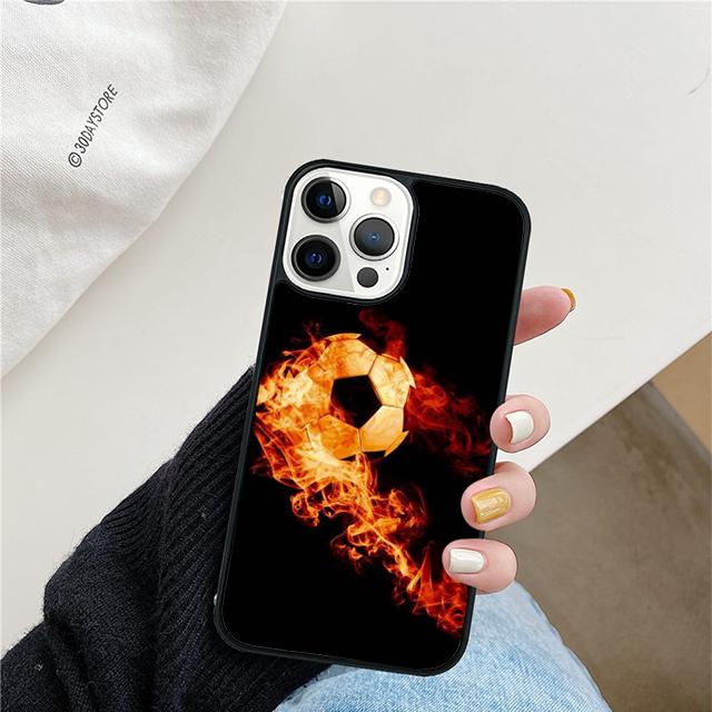 Fire Football Soccer Ball Phone Case For iPhone 17 Air 15 16 Cover 11 13 14 Pro Max 12 Plus Max Fundas