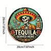 Mfoever Tin Sign Vintage Tequila Served Here Metal Tin Sign Retro Mexican Sugar Skull Sombrero Round Wall Art Decor Classic Bar Pub Tequila Bot