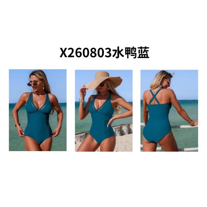 Women Solid Color One Piece Mesh Splicing European Style Swimsuit