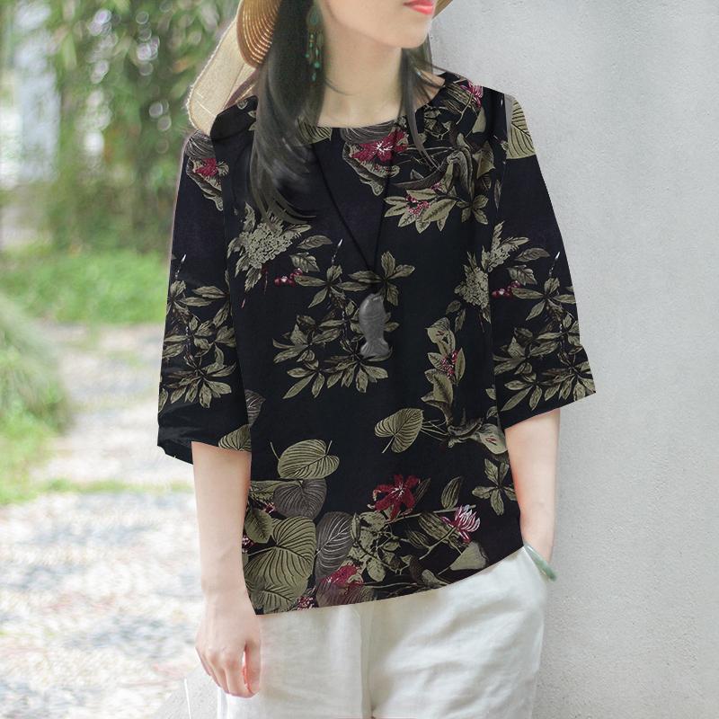 

ZANZEA Женская блузка с круглым вырезом, свободная, повседневная, с цветочным принтом, рукав 3/4 4XL