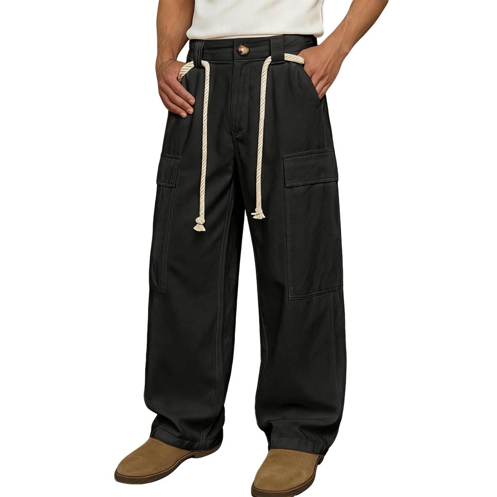 Men's Baggy Pants Wide Leg Pleated Dress Pants Slacks Casual  Trousers With Pockets,Cotton Work Pants