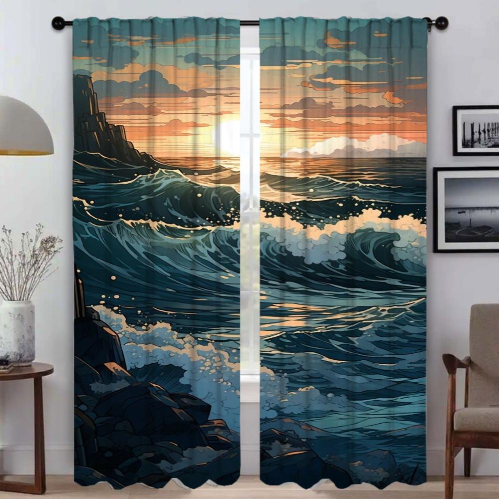 

Волнистые шторы для гостиной, тюль для спальни, занавески для домашнего интерьера, 2 шт., перегородка, украшение на Хэллоуин W60xH90cmx2pcs-CL