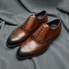 XEBOS Luxury Men's Dress Shoes Genuine Leather Brogue Wingtip Toe Oxford Black Brown Lace-Up Business Wedding Formal Men Shoes