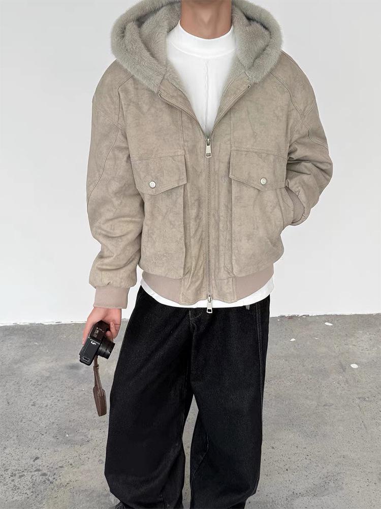 

Men s Retro Marble Base Sculpted Cotton Padded Winter Jacket with Faux Mink Fur and Fleece Lining Extra Large хакі