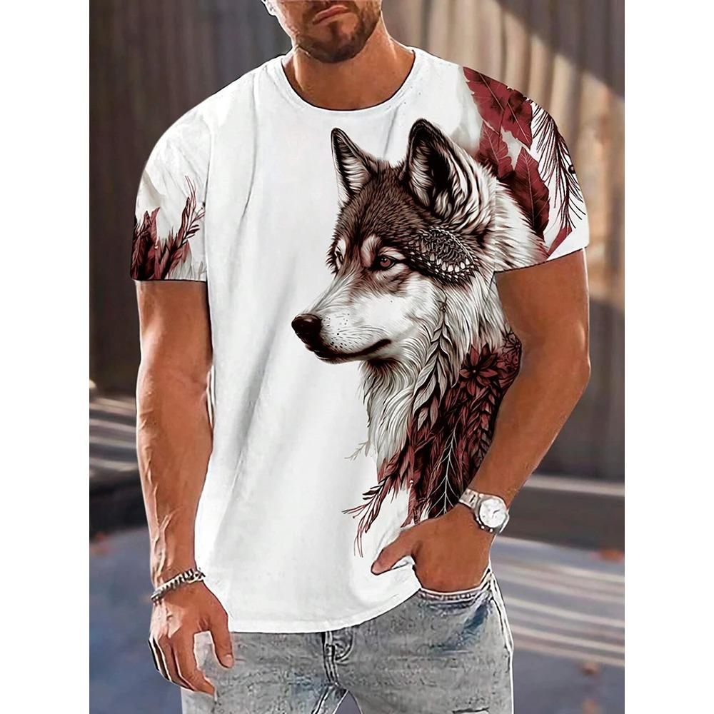 Different Pupil WolfKing Print Men's T-shirt Men's Daily Casual T-shirt Urban Street Fashion Short-sleeved Summer Outdoor Sports Tee