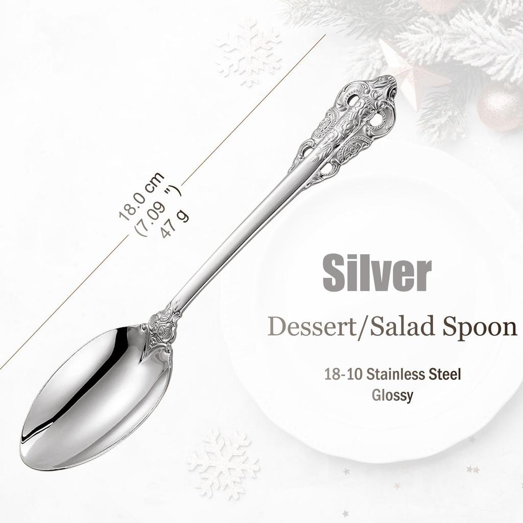 Conjunto de Talheres de Aço Inoxidável Prata, Talheres Vintage, Cabo Oco, Talheres para Casamento, Barroco, 18/10, Dourado Brilhante