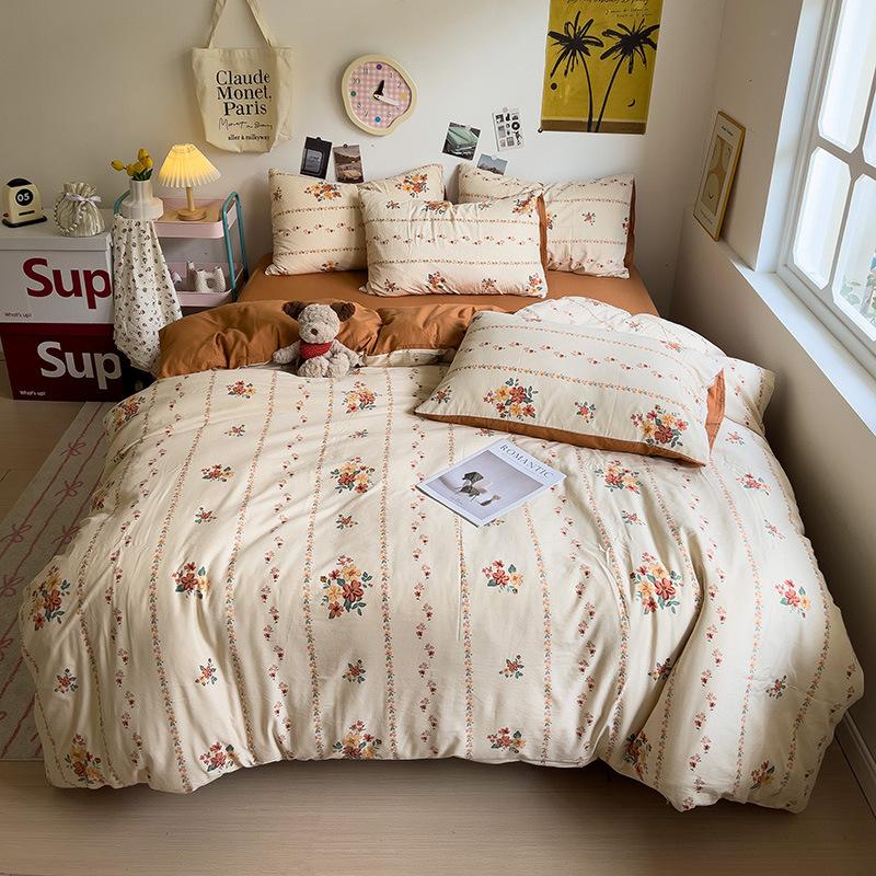 Class A Sleeping Naked, Maternal And Infant Grade Four-Piece Set, Pure Cotton Dormitory 3Pcs Set, Washed Cotton Quilt Cover, Bed Hat Model