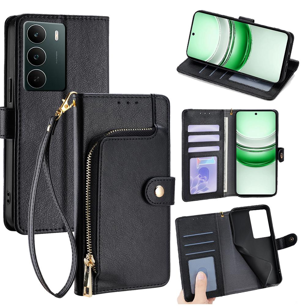 For Realme C71 4G Case Zipper Pocket PU Leather Wallet Flip Phone Cover