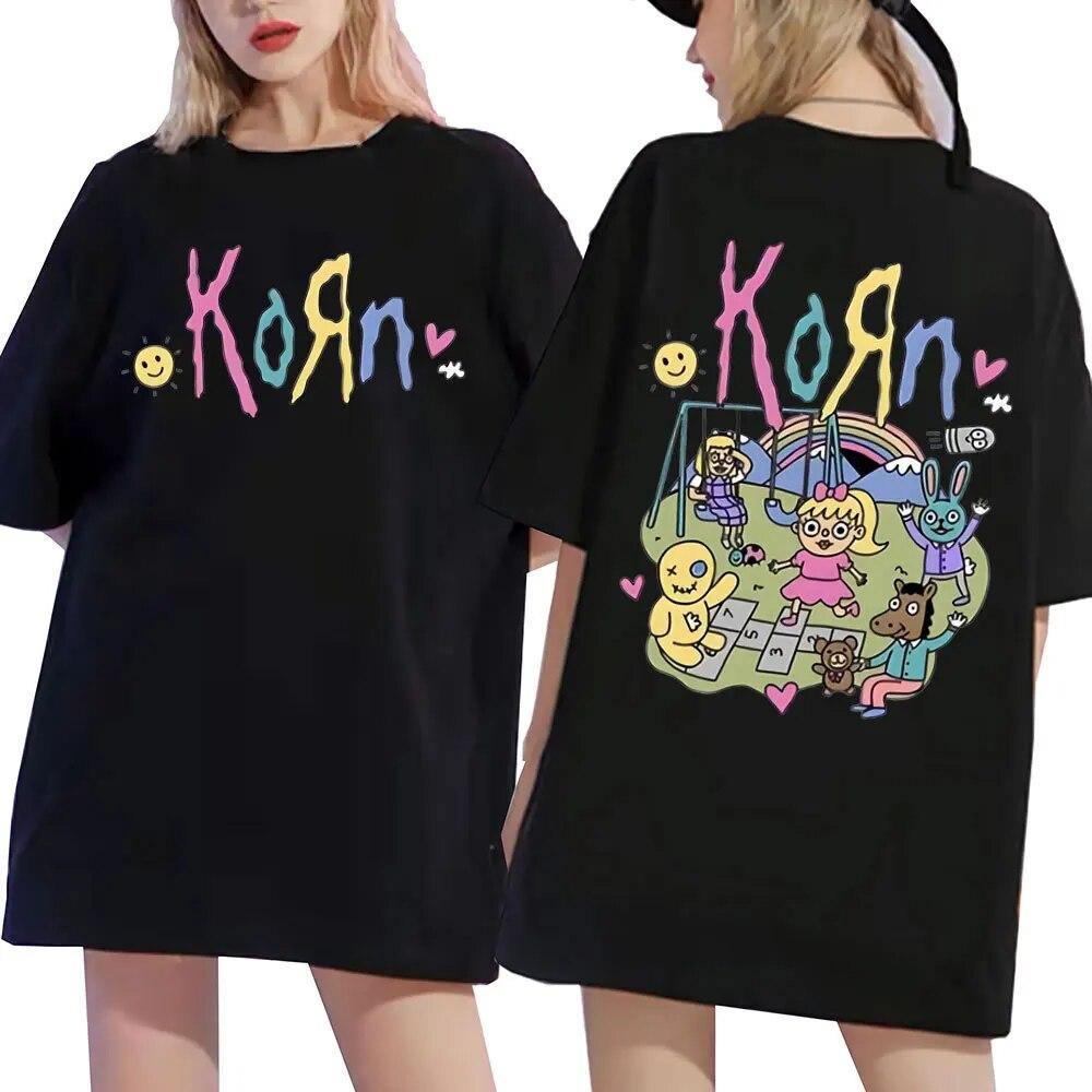 

Korn Cartoon Rock Band Music Album T Shirt Unisex Women Harajuku Metal Gothic Oversized T-shirt Summer Cotton Short Sleeve T Shirts