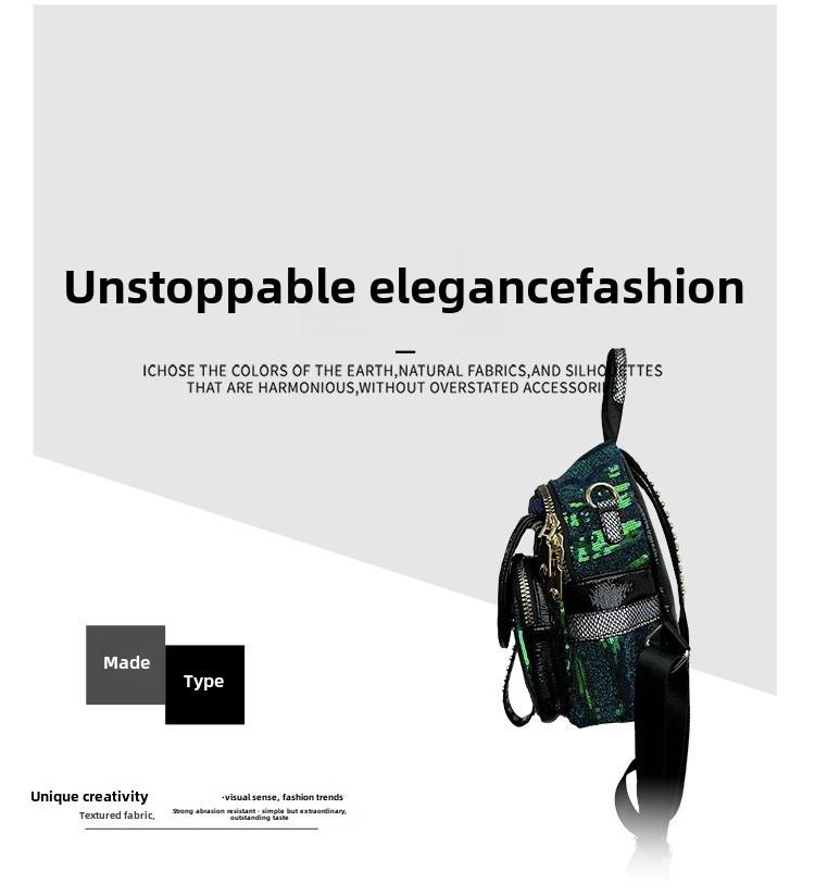 Western-Style Sequined Backpack: 2023 Fashionable High-End Genuine Leather Small Bag, Versatile & Trendy Ladies' Niche Backpack.