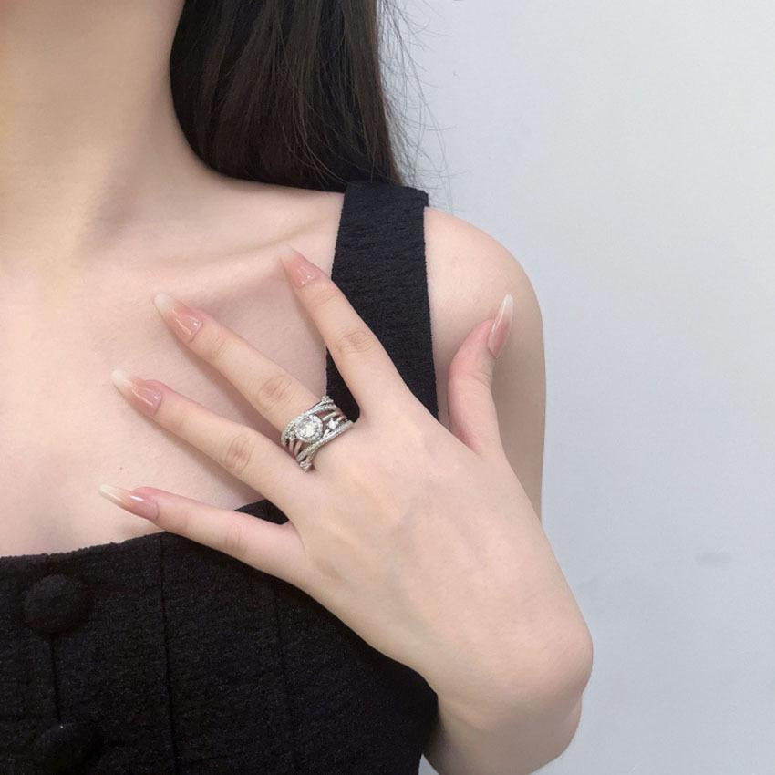 European-American Luxury Zircon Double Row Women's Ring