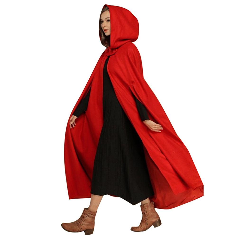 

Casual Women Winter Cloak Hooded Sleeveless Button Closure Long Cape Costume Cosplay Outerwear красный