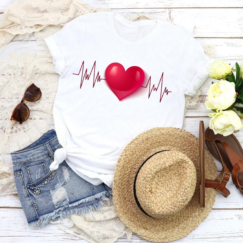 Fashion Women T-Shirts Graphic Baseball Basketball Heartbeat Tops Femme Tshirt Harajuku Summer O-Neck Casual Tee Ladies Clothing