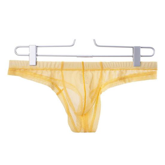 Men Thong Low Rise Elastic Waist U-Convex Briefs Solid Color See-through Smooth Lines