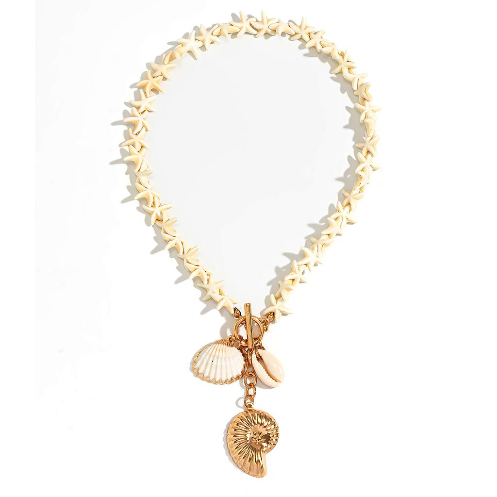 Ingemark Boho White Starfish Chain Necklace for Women Fashion Statement Elegant Conch Snail Pendant Choker Aesthetic Y2K Zircon