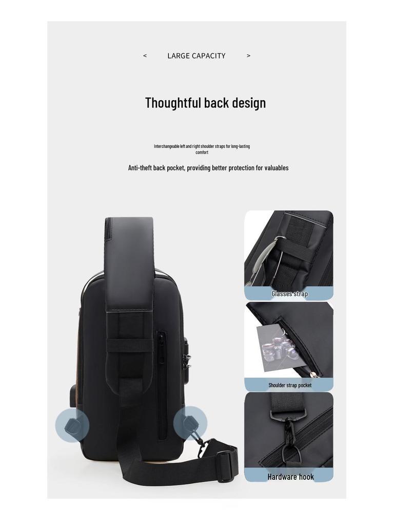 Herren Casual Umhängetasche mit USB-Ladeanschluss