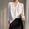 Silk Shirt for Women Spring and Summer Shirt V-neck Simple Nine Points Sleeve Temperament Versatile French Top