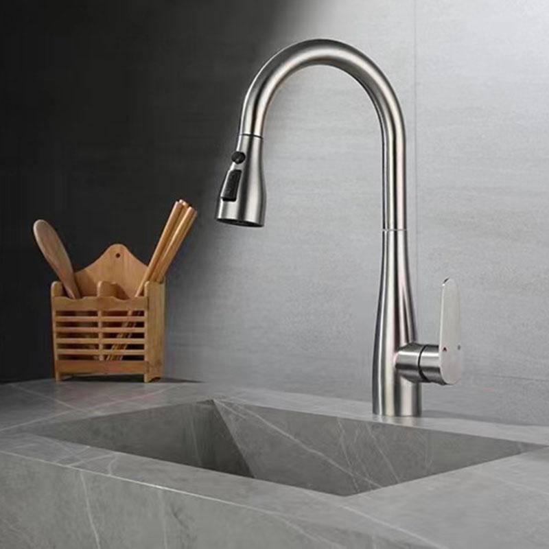 Grey 304 Stainless Steel Kitchen Faucet Brushed Gold Pull Out Hot And Cold Mixed Water Sink Faucet Multifunctional Kitchen Tap