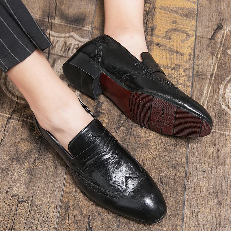 Casual Men Shoes Outdoor Oxford Dress Social Shoesbrogue  Thick Sole Black Brown Leather Loafers Slip-on Wedding Party Shoes Men