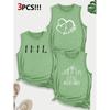 Line Floral Letter Combination Gift Print Pattern Round neck3Pack of Sleeveless Vests for Women In Spring, Summer, and Autumn