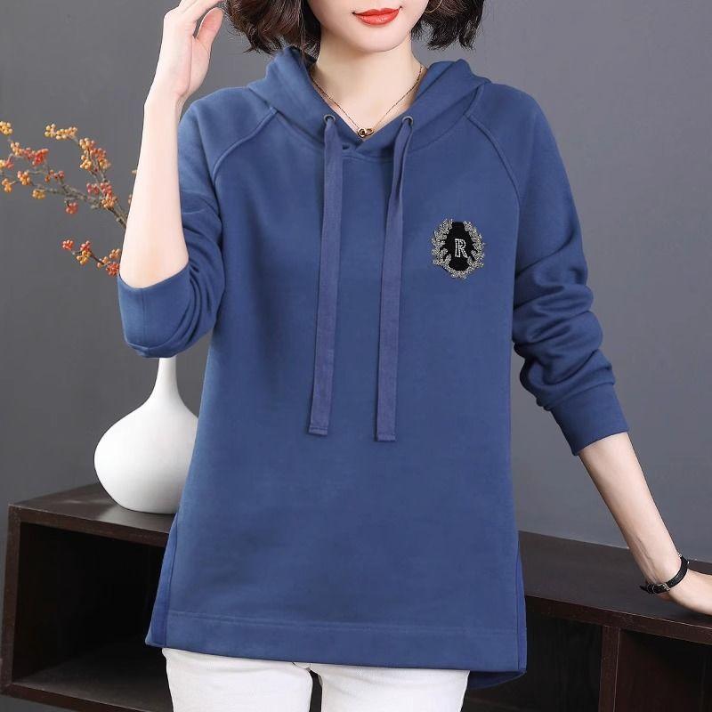 

Корейские свитера с капюшоном и завязками, весна-осень, модные нашивки, ромбы, женская одежда, однотонные миди-толстовки XS синий