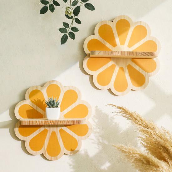 Dekorativní plovoucí police ve tvaru květiny, nástěnná police, dřevěný nástěnný držák na rostliny, křišťálová výstavní police na figurky, domácí dekorace, úložný prostor