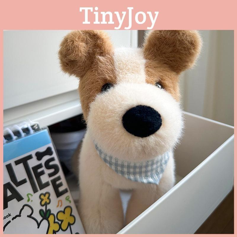 Cute Checkered Blue Scarf Plush Dog Doll Children Toy For Room Decoration