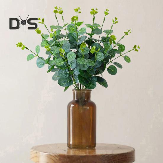 10Pcs Artificial Eucalyptus Leaves Branch with Stem Realistic Reusable Faux Green Plants Greenery Home Table Centerpiece Decoration Photo Props