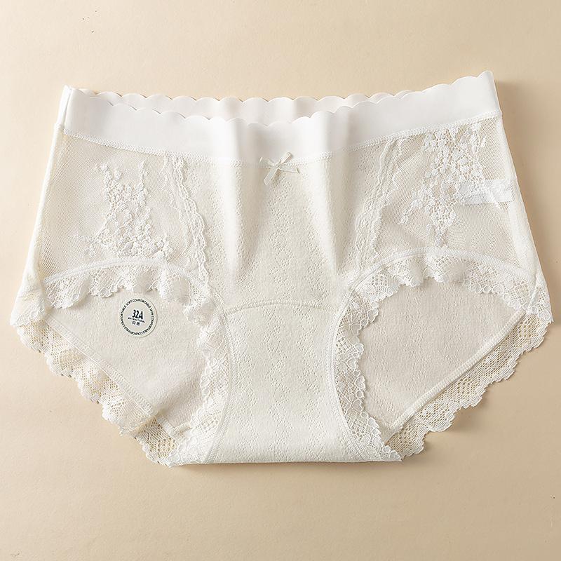 

Ladies Spring and Autumn Sweet Lace Hollow 7A Antibacterial Mesh Stitching Waist Bag Hip Triangle Briefs XL тілесний