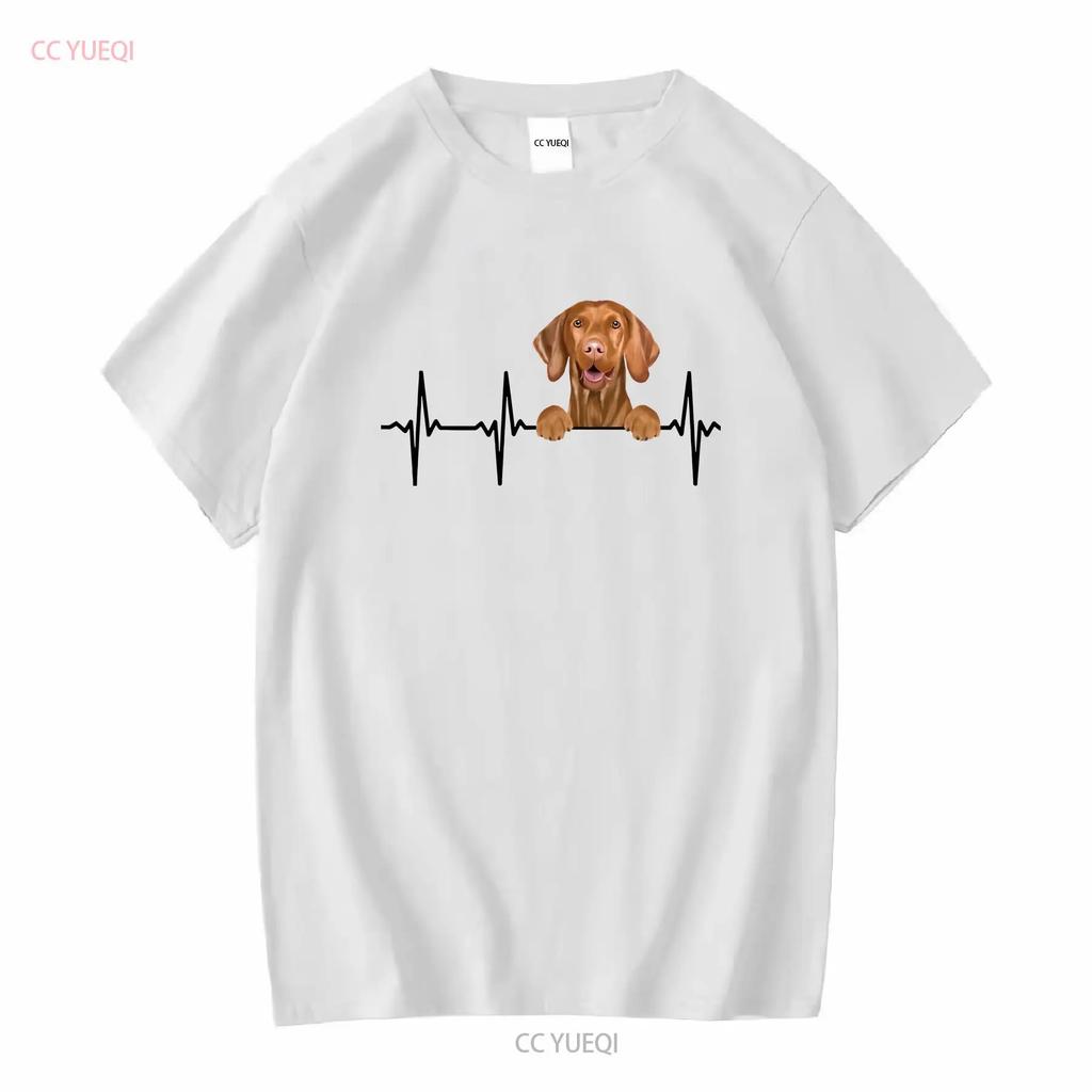 Funny Dog Heartbeat For Vizsla Lovers T Shirt Long Or Short Sleeves Vintage Washed Fashion Versatile Stylish Streetwear Unisex