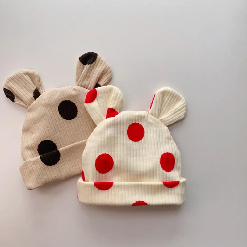 Cute Dot Print Newborn Beanies Hat Cartoon Ears Elastic Infant Spring Autumn Warm Cap Baby Pullover Head Protection Hats
