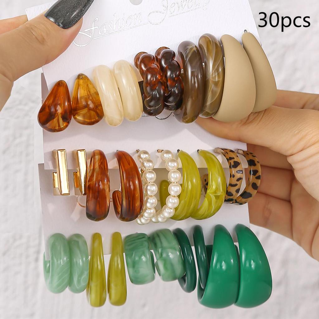 Retro Summer Multi-color Hoop Earring Set Water Drop C-shaped Designs Women's Fashion Leopard Print Earrings Daily Wear Dating