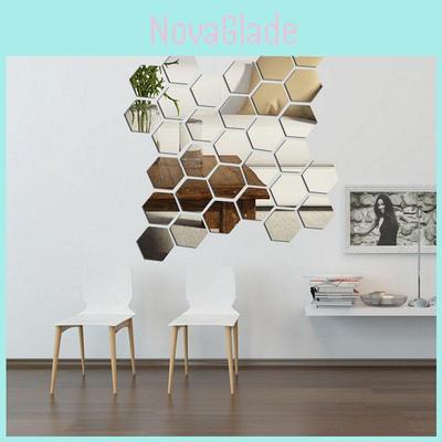 Beautiful And Removable 12pcs Wall Decor Stickers With 3d Mirror Hexagon Accents