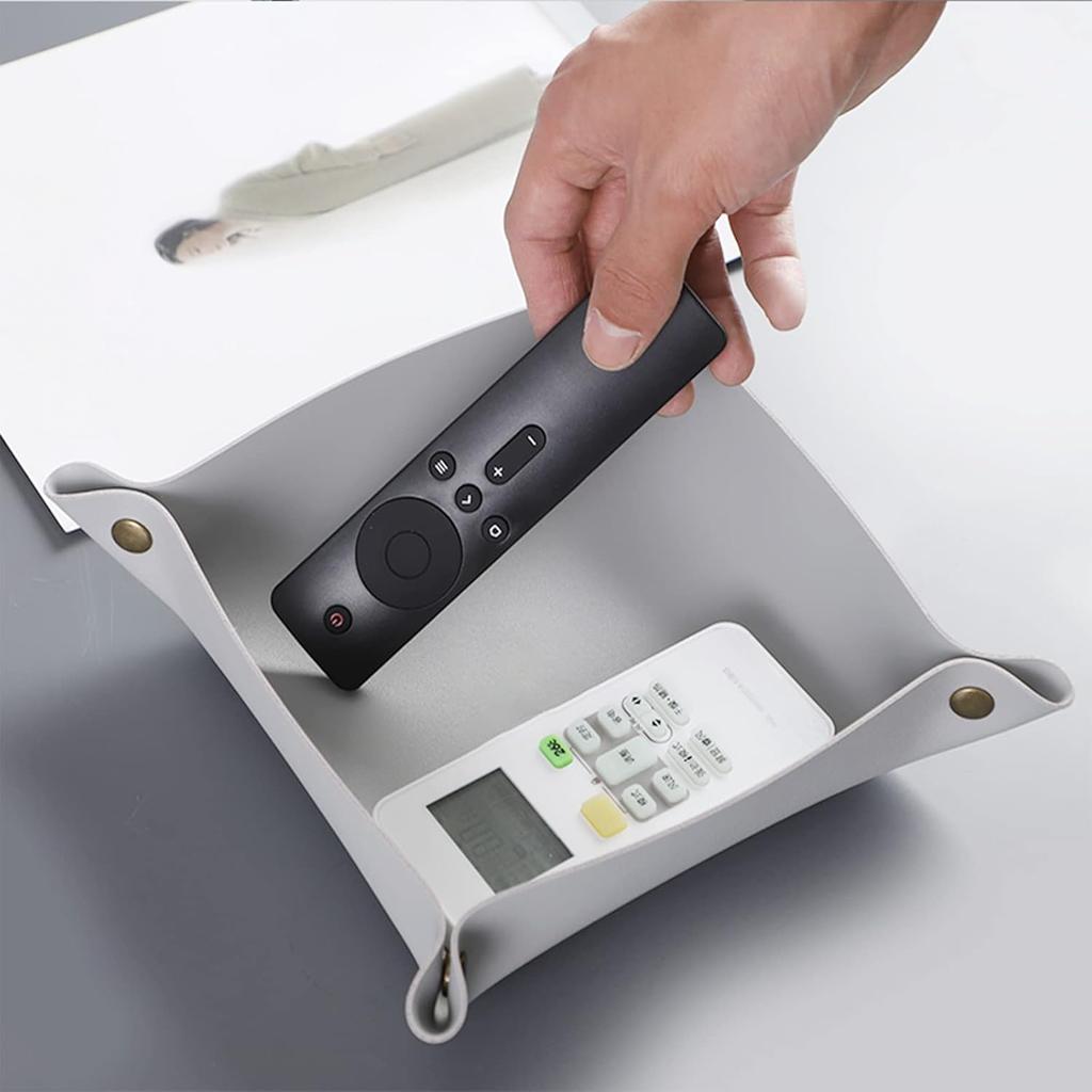 1PC 25X25cm Nordic PU Leather Storage Box - Foldable Desktop Tray for Jewelry, Cosmetics & Keys