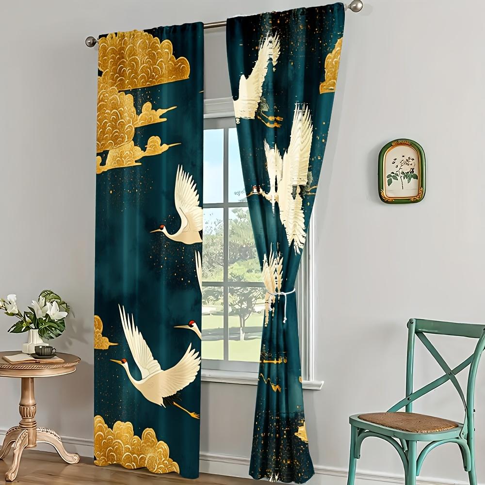 Crane Auspicious Cloud Print Curtains Polyester Fabric Suitable Bedroom Living Room Decoration Made Of Machine Washable Great Window Treatment