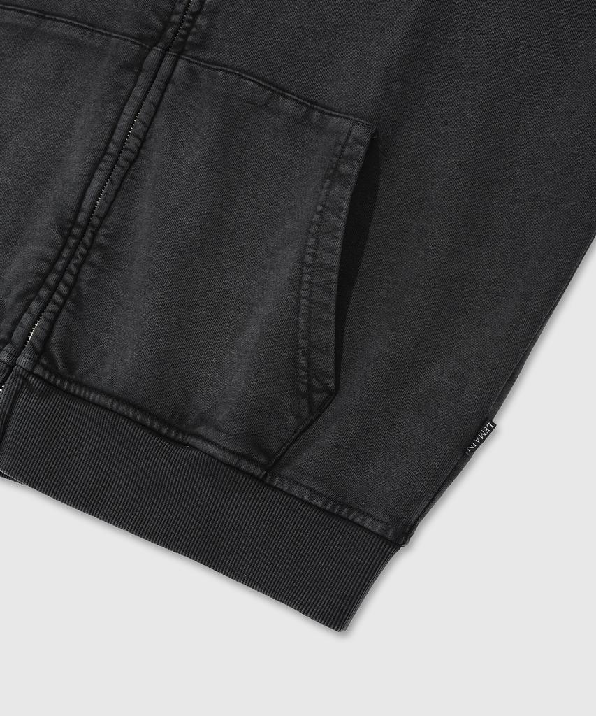 Lemain Second Vintage Pigment 2-Way Oversized Zip-Up Hoodie [Charcoal]