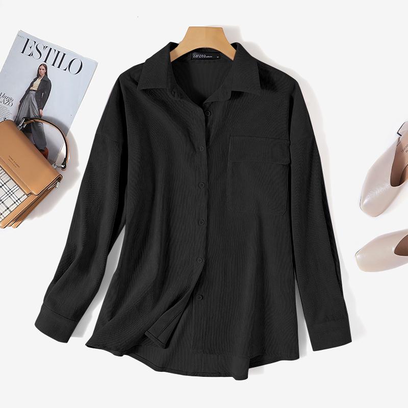 

ZANZEA Блузка для женщин, повседневные вельветовые рубашки в стиле ретро S чёрный