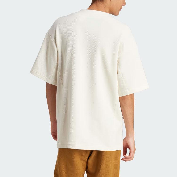 adidas Lounge Piqué Terry Baseballshirt Einfarbig V-Ausschnitt Einreihig Kurzarm Herrenhemden Weiß IN1734