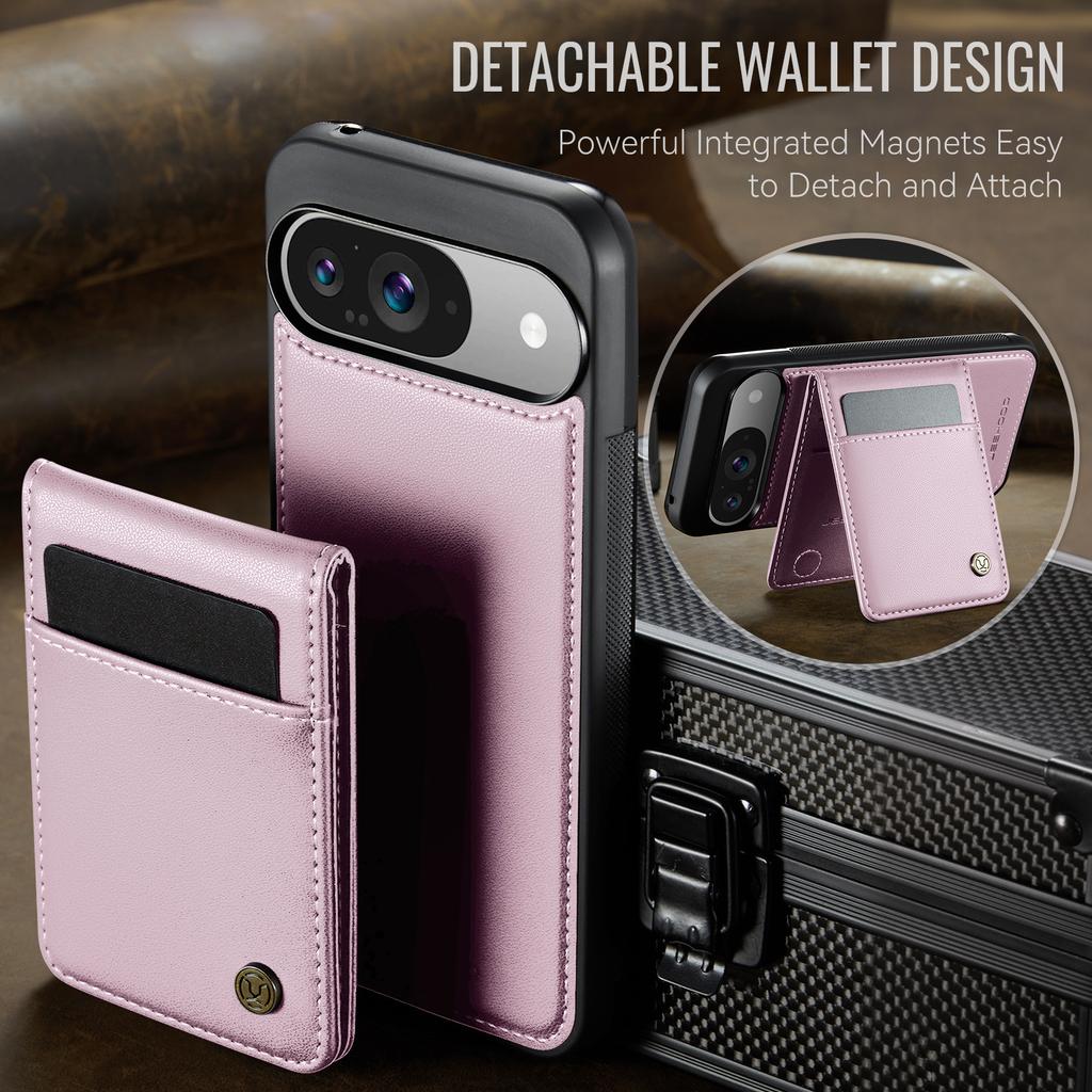 For Google Pixel 10 Pro/Google Pixel 10 Leather Back Cover JEEHOOD J06 Magnetic Phone Case with Card Bag RFID Blocking