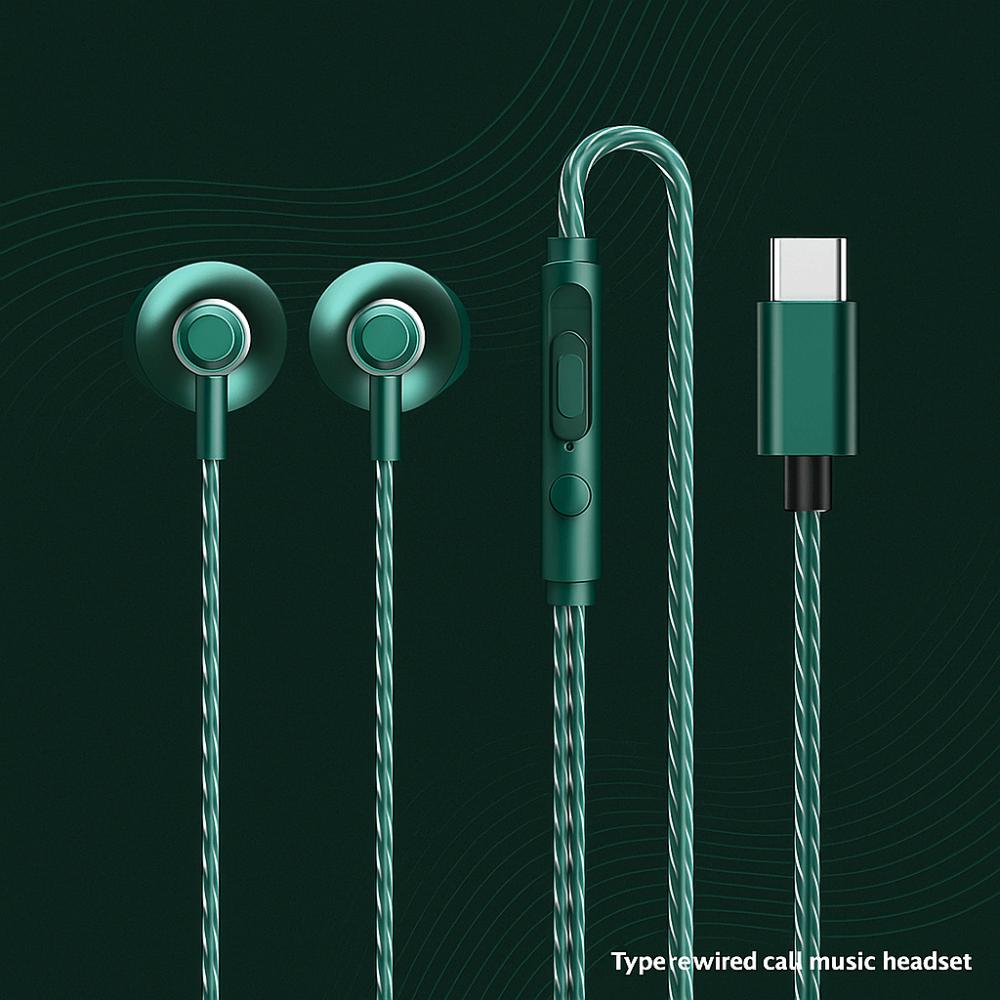 Wire Control Wired Earphone Type C Wired Headset In Ear Earphones  Phone/tablet/laptop