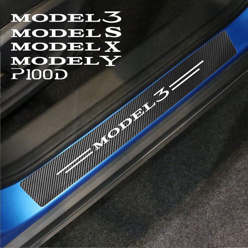 For Tesla Model 3 S X Y Carbon Fibre Car Door Sill Threshold Protective Stickers and Decals Auto Interior Styling Accessories