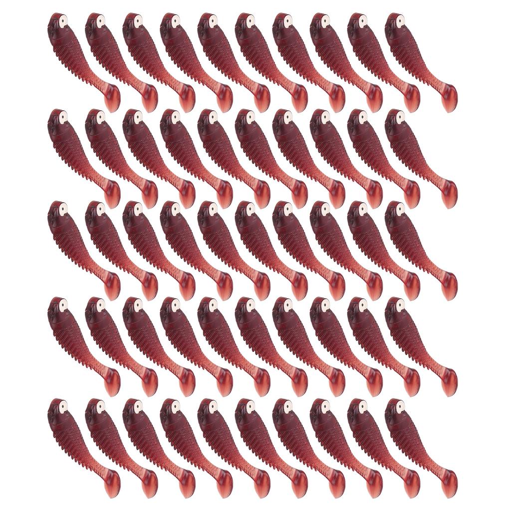 50PcsBag Artificial Fishing Lures Soft Silicone Baits Lifelike Paddle Tail SwimbaitWine Red Color