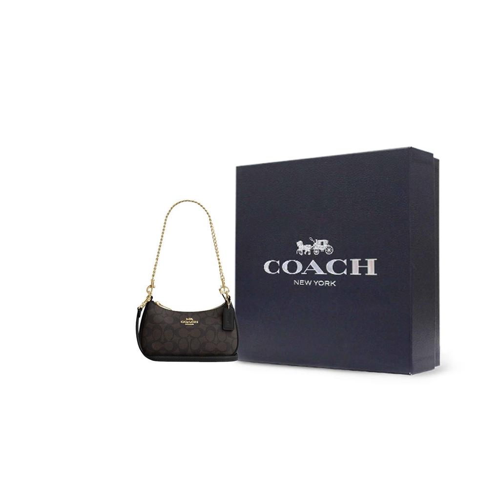 Coach Teri 20 Classic Monogram Zip Closure Synthetic Leather Handheld Crossbody Shoulder Bag Small Women Bags Black CW323-IMXAQ