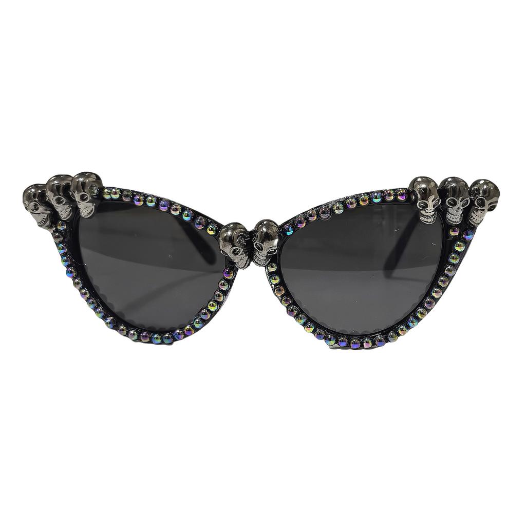 Neue Diamantbesetzte Totenkopf-Sonnenbrille Tanzparty Urlaubs-Dekorationsbrille Modische Katzenaugen-Sonnenbrille für Erwachsene