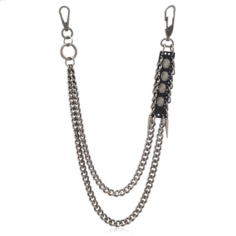 

Unisex Hip Hop Unique Black Brown Leather Jeans Waist Chain - Double Layer Metal Chain
