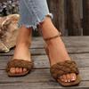 Summer Women's Square-toe Basket-Woven Sandals Flat Home Slippers