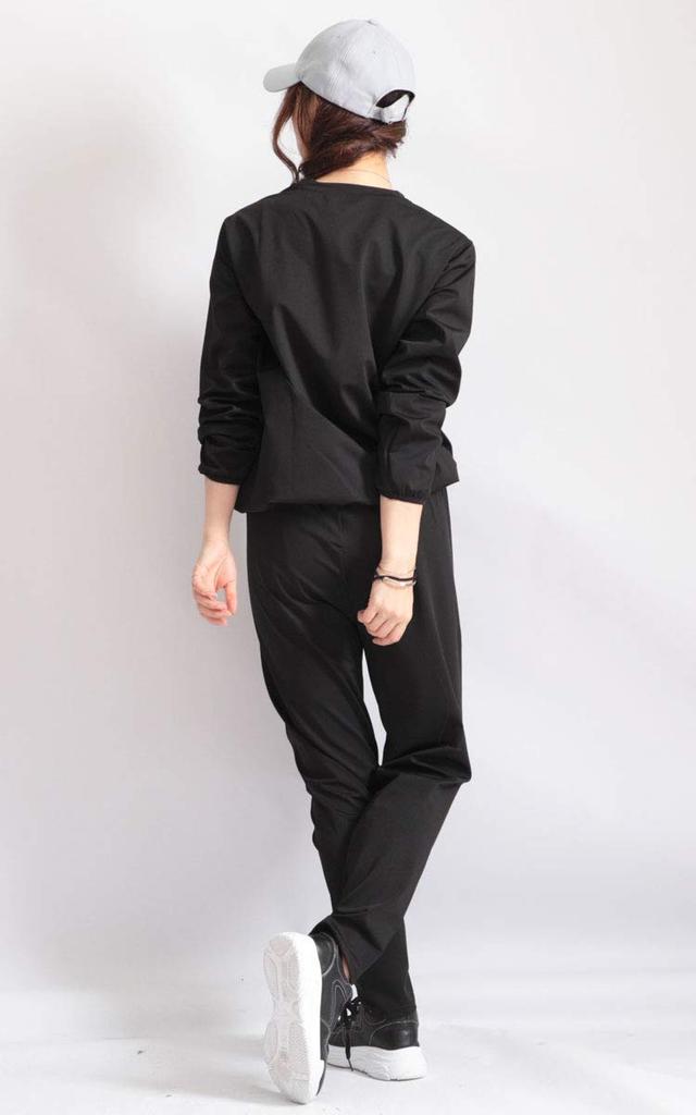 Gold Japan Plus Size Sauna Suit for Diet and Long Sleeve Top and Black Women's Training, Pants, Goldy-483, 5L,